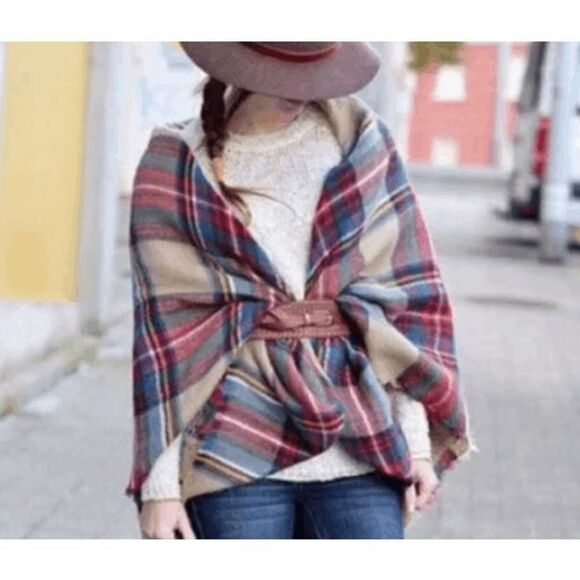 Macchia di Ruggine Boutique Oversized Acrylic  Multicolor Plaid Blanket Scarf - Picture 2 of 5